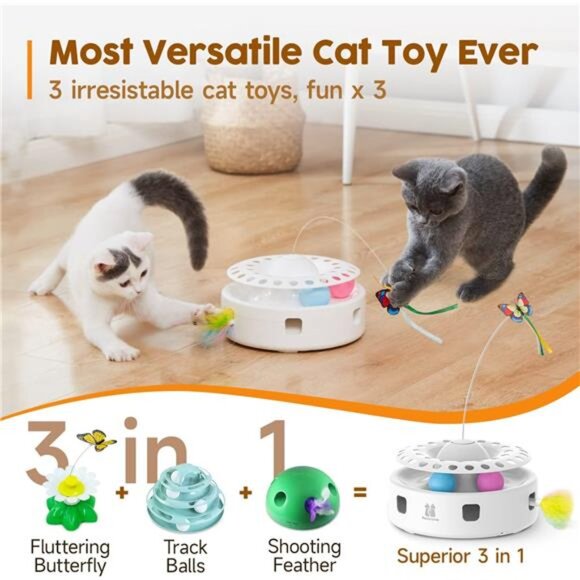 Cat Toys 3in1 Automatic Interactive Kitten Toy, Fluttering Butterfly - Picture 2 of 14